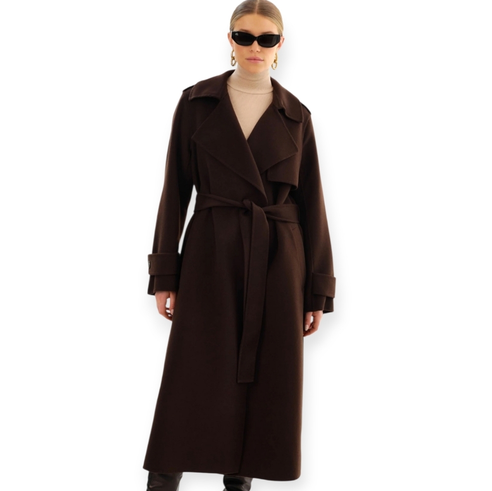 New Lamarque Margaret wool trench coat Women's Dark Brown Retail $685